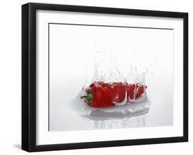 A Red Chilli Pepper Falling into Water-Kröger & Gross-Framed Photographic Print