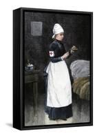A Red Cross Hospital nurse Pouring Medicine, Late 1800s-null-Framed Stretched Canvas