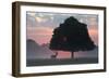 A Red Deer Buck, Cervus Elaphus, and a Tree Against a Dramatic Sky-Alex Saberi-Framed Photographic Print