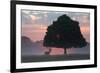 A Red Deer Buck, Cervus Elaphus, and a Tree Against a Dramatic Sky-Alex Saberi-Framed Photographic Print