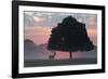 A Red Deer Buck, Cervus Elaphus, and a Tree Against a Dramatic Sky-Alex Saberi-Framed Photographic Print