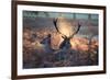 A Red Deer Stag and Doe in the Autumn Mists of Richmond Park During the Rut-Alex Saberi-Framed Photographic Print