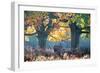 A Red Deer Stag, Cervus Elaphus, Stands under a Colorful Oak in Richmond Park-Alex Saberi-Framed Photographic Print