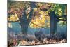 A Red Deer Stag, Cervus Elaphus, Stands under a Colorful Oak in Richmond Park-Alex Saberi-Mounted Photographic Print