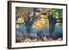 A Red Deer Stag, Cervus Elaphus, Stands under a Colorful Oak in Richmond Park-Alex Saberi-Framed Photographic Print