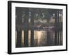 A Red Deer Stag Herds His Female Deer Along a Pond in Richmond Park-Alex Saberi-Framed Photographic Print