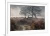 A Red Deer Stag Makes His Way Through a Misty Landscape in Richmond Park-Alex Saberi-Framed Photographic Print