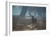 A Red Deer Stag Stands His Ground in a Misty Richmond Park-Alex Saberi-Framed Photographic Print