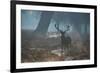 A Red Deer Stag Stands His Ground in a Misty Richmond Park-Alex Saberi-Framed Photographic Print