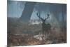 A Red Deer Stag Stands His Ground in a Misty Richmond Park-Alex Saberi-Mounted Photographic Print