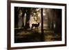 A Red Deer Stag Walks Through a Forest in the Early Morning Mist in Richmond Park in Autumn-Alex Saberi-Framed Photographic Print