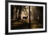 A Red Deer Stag Walks Through a Forest in the Early Morning Mist in Richmond Park in Autumn-Alex Saberi-Framed Photographic Print