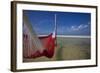 A Red Hammock Spread Out by the Wind Swings Above the Water During Low Tide, Hobox Island, Mexico-Karine Aigner-Framed Photographic Print