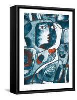 A Red Heart in Hands, a Face and Lines. Cubistic Painting.-null-Framed Stretched Canvas