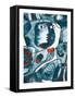 A Red Heart in Hands, a Face and Lines. Cubistic Painting.-null-Framed Stretched Canvas