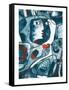 A Red Heart in Hands, a Face and Lines. Cubistic Painting.-null-Framed Stretched Canvas