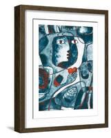 A Red Heart in Hands, a Face and Lines. Cubistic Painting.-null-Framed Art Print