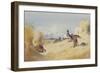 A Red Legged Patridge and a Covey of Grey Patridges by Corn Stooks-Archibald Thorburn-Framed Giclee Print