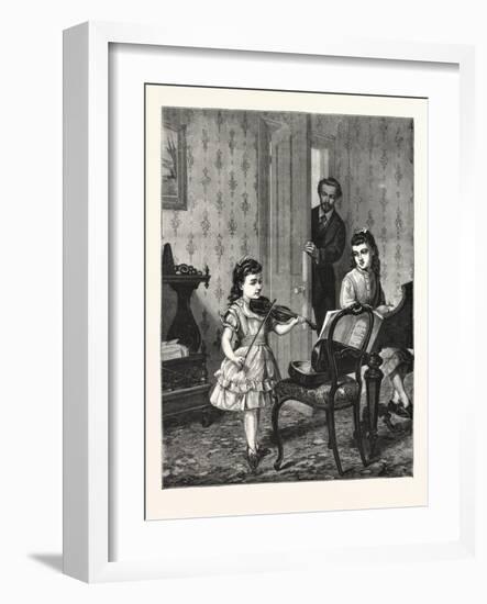 A Rehearsal on the Sly, Girl, Girls, Violin, Music, Piano, Room, Interior, 1876, Uk-null-Framed Giclee Print