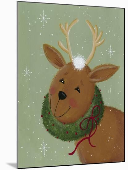 A Reindeer with a Wreath around its Neck-Beverly Johnston-Mounted Giclee Print