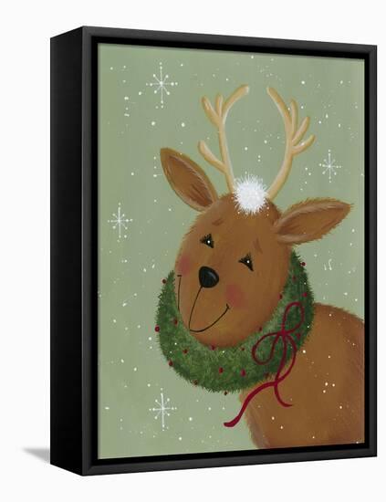 A Reindeer with a Wreath around its Neck-Beverly Johnston-Framed Stretched Canvas