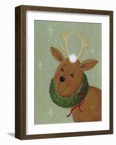 A Reindeer with a Wreath around its Neck-Beverly Johnston-Framed Giclee Print