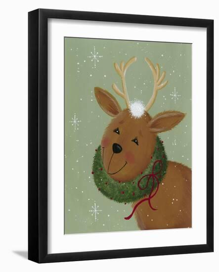 A Reindeer with a Wreath around its Neck-Beverly Johnston-Framed Giclee Print