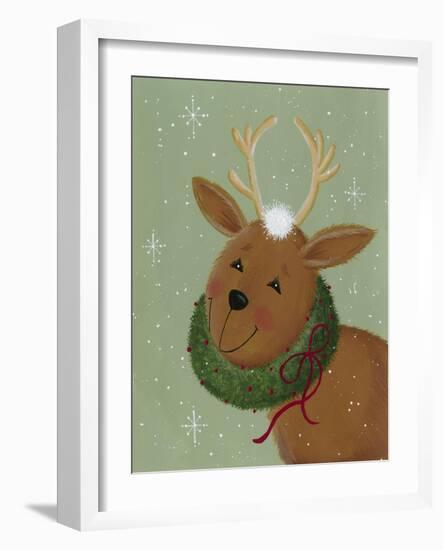 A Reindeer with a Wreath around its Neck-Beverly Johnston-Framed Giclee Print