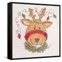 A Reindeer with Lights Strewn in its Antlers Wreath around its Neck-Beverly Johnston-Framed Stretched Canvas