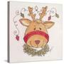 A Reindeer with Lights Strewn in its Antlers Wreath around its Neck-Beverly Johnston-Stretched Canvas