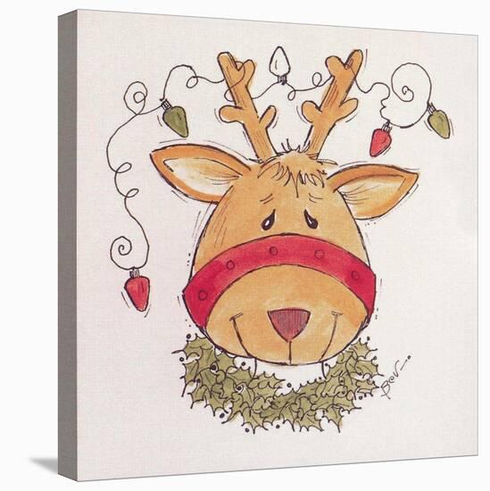 A Reindeer with Lights Strewn in its Antlers Wreath around its Neck-Beverly Johnston-Stretched Canvas