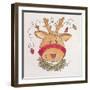 A Reindeer with Lights Strewn in its Antlers Wreath around its Neck-Beverly Johnston-Framed Giclee Print