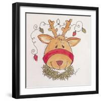 A Reindeer with Lights Strewn in its Antlers Wreath around its Neck-Beverly Johnston-Framed Giclee Print