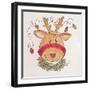 A Reindeer with Lights Strewn in its Antlers Wreath around its Neck-Beverly Johnston-Framed Giclee Print