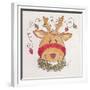 A Reindeer with Lights Strewn in its Antlers Wreath around its Neck-Beverly Johnston-Framed Giclee Print