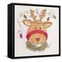 A Reindeer with Lights Strewn in its Antlers Wreath around its Neck-Beverly Johnston-Framed Stretched Canvas