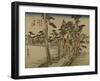 A Reizger Horseback Riding Along a Country Road Surrounded by Rice Fields-Utagawa Hiroshige-Framed Art Print