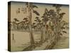 A Reizger Horseback Riding Along a Country Road Surrounded by Rice Fields-Utagawa Hiroshige-Stretched Canvas