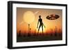 A Reptoid Alien Attending its Garden on the Moon of a Ringed Alien World-Stocktrek Images-Framed Art Print