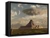 A Reptoid Greets an Incoming Flying Saucer Above a Pyramid.-Stocktrek Images-Framed Stretched Canvas