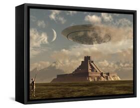 A Reptoid Greets an Incoming Flying Saucer Above a Pyramid.-Stocktrek Images-Framed Stretched Canvas