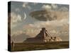 A Reptoid Greets an Incoming Flying Saucer Above a Pyramid.-Stocktrek Images-Stretched Canvas