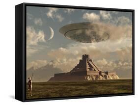 A Reptoid Greets an Incoming Flying Saucer Above a Pyramid.-Stocktrek Images-Framed Stretched Canvas