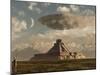 A Reptoid Greets an Incoming Flying Saucer Above a Pyramid.-Stocktrek Images-Mounted Photographic Print
