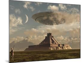 A Reptoid Greets an Incoming Flying Saucer Above a Pyramid.-Stocktrek Images-Mounted Photographic Print