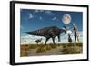 A Reptoid Using Telepathy to Communicate with a Parasaurolophus Dinosaur-Stocktrek Images-Framed Art Print