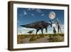 A Reptoid Using Telepathy to Communicate with a Parasaurolophus Dinosaur-Stocktrek Images-Framed Art Print