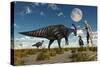 A Reptoid Using Telepathy to Communicate with a Parasaurolophus Dinosaur-Stocktrek Images-Stretched Canvas