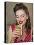 A Retro-Style Girl Drinking Lemonade-null-Stretched Canvas