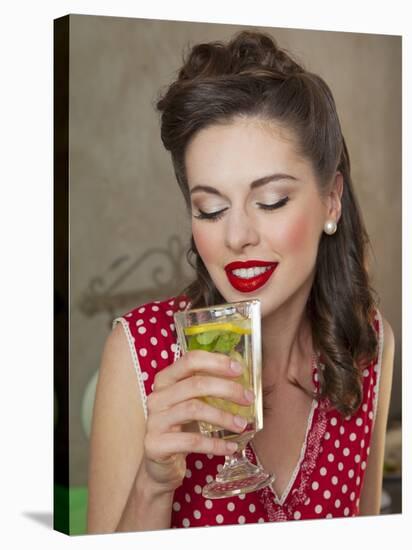 A Retro-Style Girl Drinking Lemonade-null-Stretched Canvas